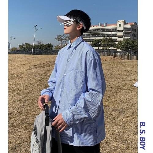 Mens smart Long Sleeve Striped Shirt with casual top Hiphop streetwear oversize