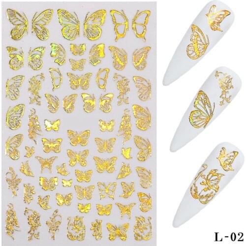 1 Sheet Gold Silver Laser Butterfly Sticker Holographic Summer Butterfly Metal Sticker Decals 3D Manicure Nail Art Decorations