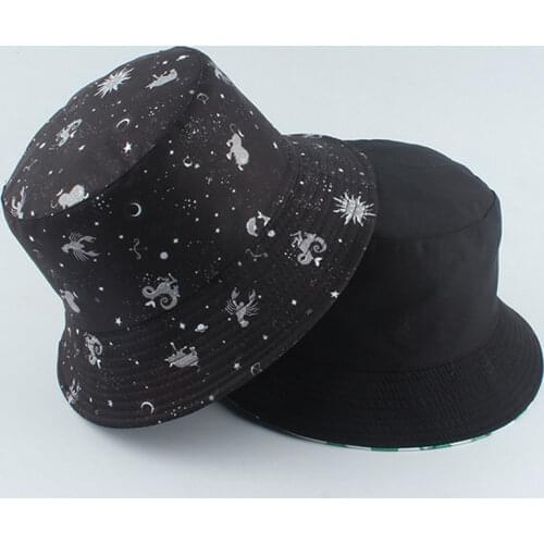 Constellation Galaxy Stars Print Panama Hat Cap Reversible Bucket Hat Summer Sun Hats For Women Men