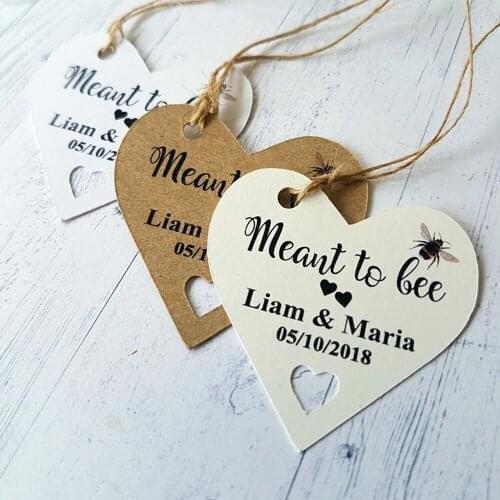 Customized Wedding Favour Heart Shaped gift tags Personalised Meant To Bee Bridal shower bachelor Engagement favor lables