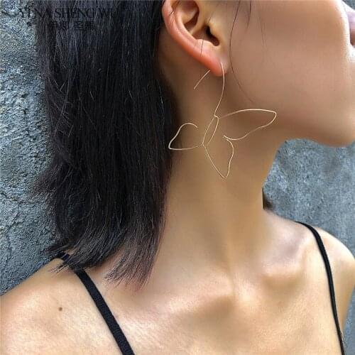 Exaggeration Butterfly Shape Earrings for Women Simple Hollow Large Geometric Stud Earrings Handmade Jewelry Accessories Gift