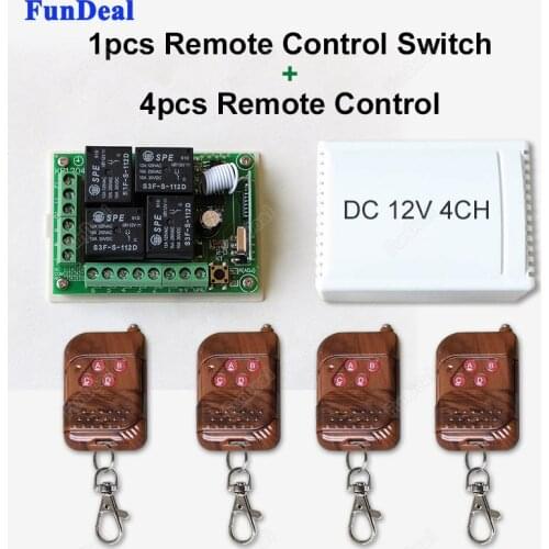 433 Mhz Smart Home DC12V 4CH Wireless Remote Control Relay Receiver Switch Module and 4pcs RF Transmitter 433Mhz Remote Controls