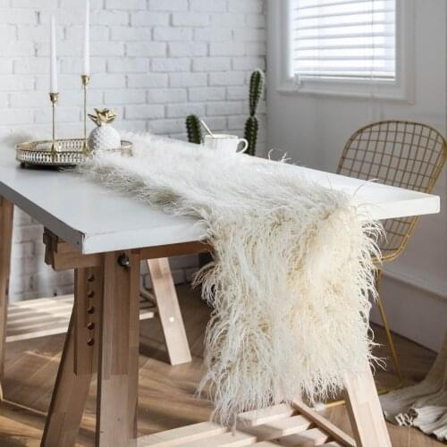 Luxury faux wool table runner banquetl long plush tablecloth table mat decorative cloth cover for cabinet furniture bed runner