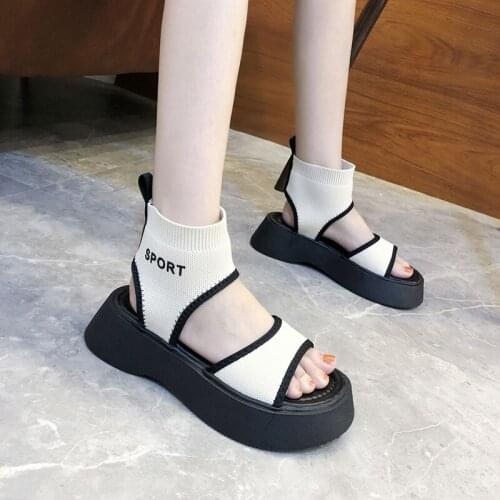 Fashion Sandals For Women Ladies Summer Platform Casual Shoes Slip-On Female Soft Knitted Upper Thick Bottom Sandalias