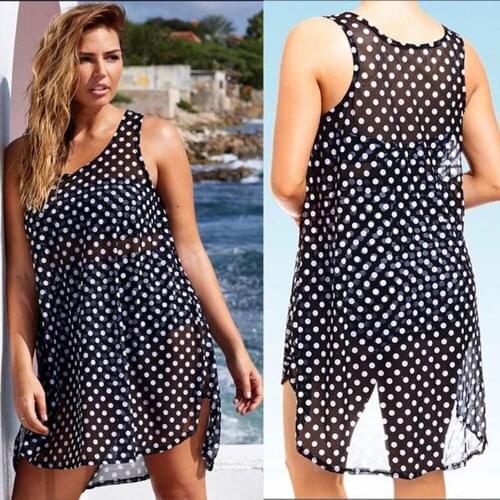 Dot Print Bohemian Chiffon Dress Plus Size Polka Women 2019 Casual Loose Summer Dress Sexy Thin Sleeveless Mini Beach Dress XXL