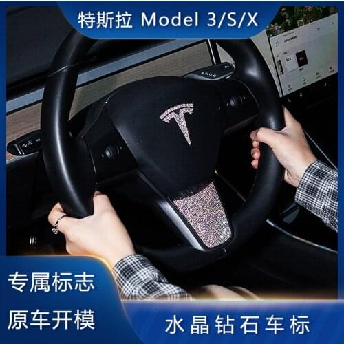 Crystal Logo Sticker Steering Wheel T Stickers Rhinestone Decoration For Tesla Model 3 Model S X