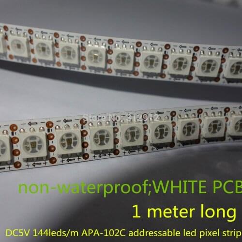 1 meter long 144pcs APA-102C addressable led pixel strip;non-waterproof;WHITE PCB;144pixels/m