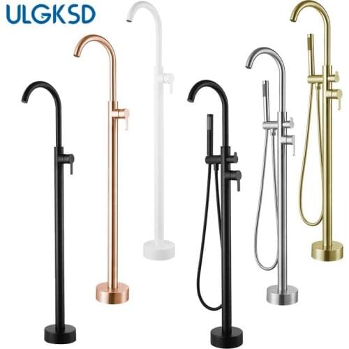 ULGKSD Black Brass Bathtub Tub Faucet Tub Filler Single Handle Free Stand Floor Tub Faucet Hot and Cold Water Mixer Tap