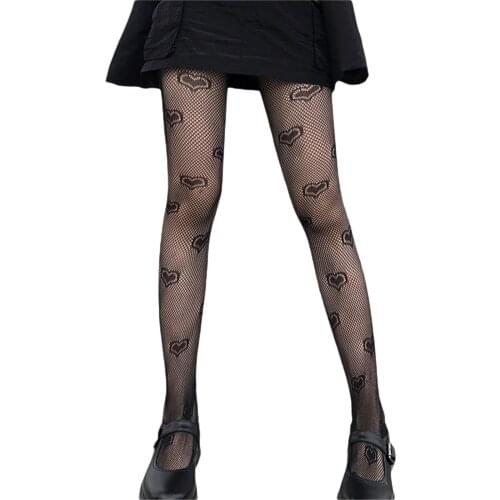 Womens Socks Sexy Pantyhose Adults Heart Patterns See-Through Thigh High Stockings for Spring Summer Black