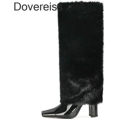 Dovereiss Fashion Female Boots Winter New Apricot Chunky Heels Sexy Elegant Square To New Knee High Boots Big Size 44 45