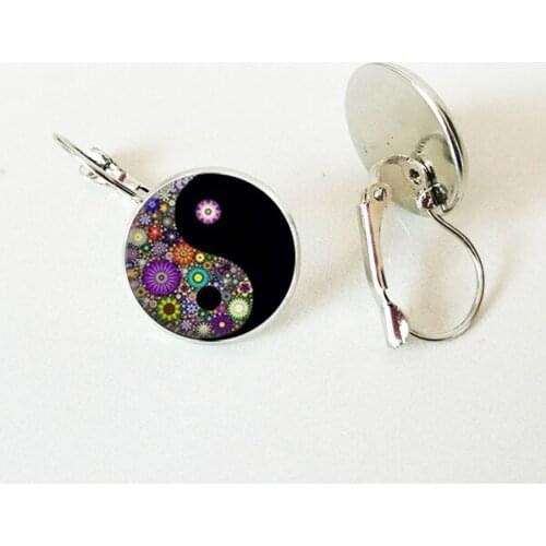 Ying Yang Mandala Glass Dome Cabin Earrings Vintage Lever Back Earrings Womens Girls Gifts
