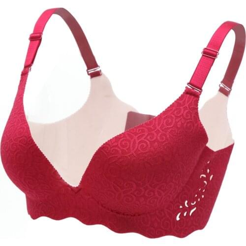 Mozhini Red wine color Plus Size no padded cup adjustable sexy bra for women push up bra 32 34 36 38 40 42 44 B C D big size bra