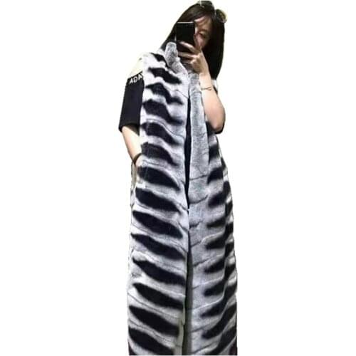 Real Chinchilla Color Natural Rex Rabbit Fur Vest Women Warm Jacket Long Sleeveless Winter Outwear