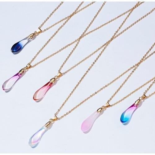 Multicolor Water Drop Women Necklace Pendant Geometric Gold Color Chain Kids Choker Fashion Charm Lady Jewelry Accessories Gift