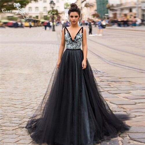 Boho Black Wedding Dresses for Women Ivory Lace Appliques V-Neck Backless Bohemian Bridal Gowns Beach Bride Dress Robe De Mariee