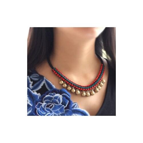 Pure Handmade Exotic Jewelry statement bell vintage choker necklace ,New Ethnic Chinese wind national flavor red necklace