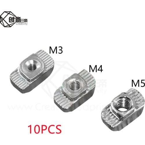 10pcs M3 M4 M5 Thread T Nut EU Standard Drop In T-Slot Carbon Steel for 2020/ 3030Series Aluminum Profiles