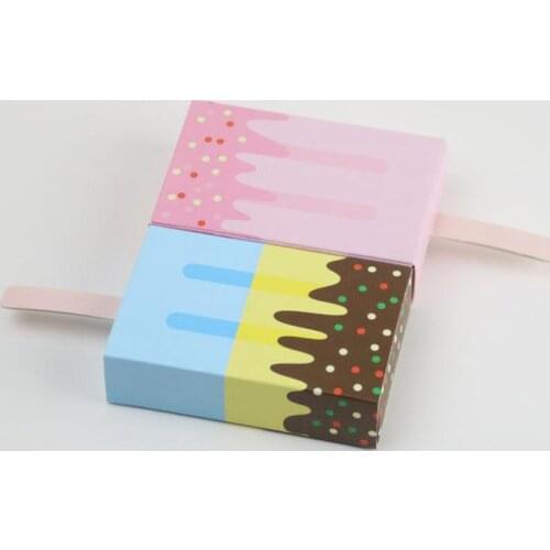 100pcs Cute Ice Cream Shape Candy Box Cookie Boxes Gift Baby Shower Birthday Party Kids Bomboniera Dragees Bedankjes Favors