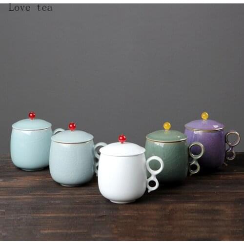 200ml office meeting teacup ceramic exquisite water cup with lid filter liner male and female teacup Ru kiln, Ge kiln cup
