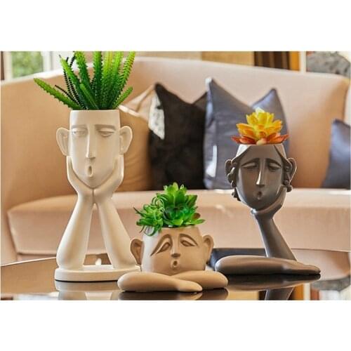 3pcs/set Frankenstein Head Vase-Resin Head Portrait Planter-Art Flower Pot-Boy Face Flower Vase-Home Crafts Decor