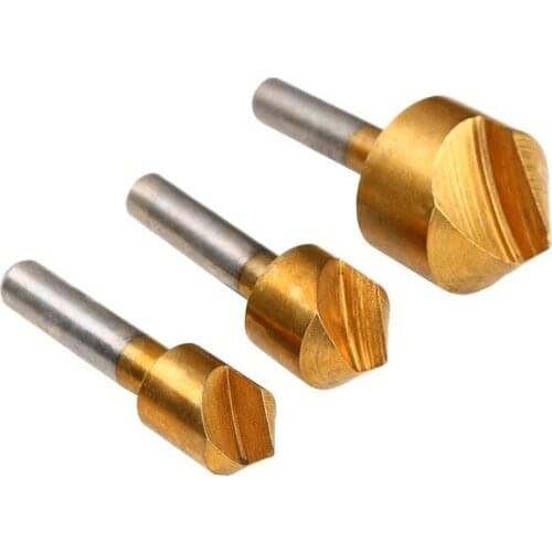 3pc 3/8" 1/2" 3/4" Single Flute Titanium Coated Edge Chamfer Chamfering 82 Degree Wood Countersink Drill Bit High Carbon Steel