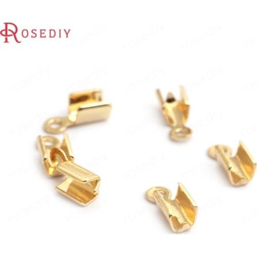 35169)20PCS Length 9MM Width 2.5MM 24K Gold Color Brass Rope Ends Fastener Clasps Crimp Clasps Diy Jewelry Findings Accessories