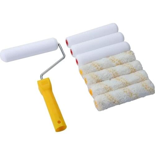 9Pcs Paint Roller Tool Kit 6 Inch Foam Paint Roller Paint Roller Frame with Foam Roller and Microfiber 3/8inch Roller
