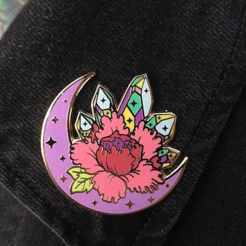 Crystal floral enamel lapel pin brooch