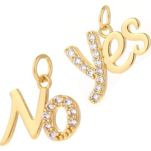 Yes No Letter Charms for Jewelry Making Supplies Gold Pendant Diy Earring Necklace Accessories Copper Mosaic Zircon 5mm Hole