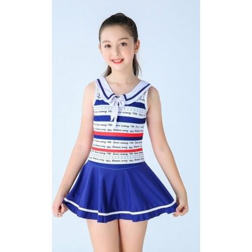 Kids One Piece Swimsuit for Children Girl Swimsuit Bathing Suit Skirt Swimwear Girl Swim Blue Striped Swim Wear Child Swimsuit