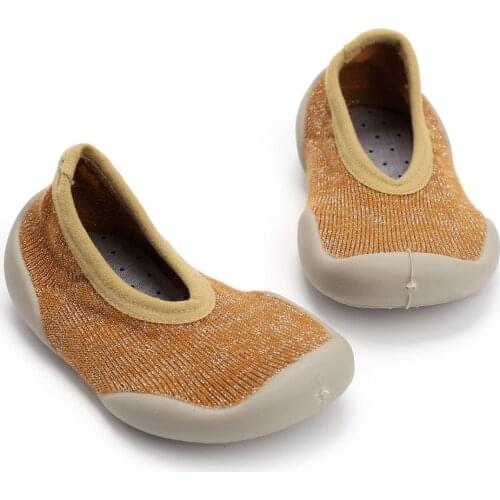 Boys Home Shoes 1-3 Year Old Pure Color Silver Light Silk Knitting Elastic Belt Soft Rubber Soles Slip Breathable Baby Shoes