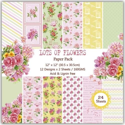 DIY Scrapbooking Kit 12" 24 Sheet Spring Lots Flowers Papers Pack Pattern Decorative Scrap Paper Printed Background Craft Paper