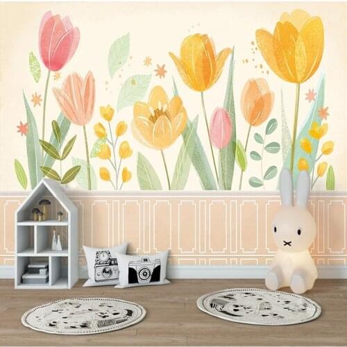 Orange Lovely Nature Landscape Flowers Mural Wall Cloth Restaurant Children Boys Gril Bedroom Backdrop Decor 3D Wallpaper Fresco