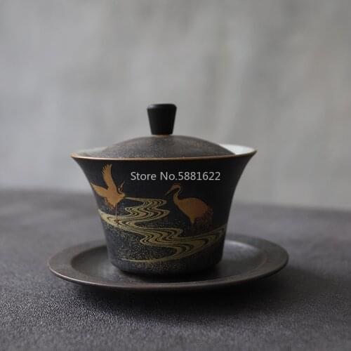Black crockery ceramic gaiwan teaup Kung fu tea sets 130ml