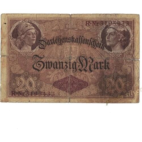 Germany 20 Marks, Deutchland Berlin, 1914 P-48, Used EU Conditon, Original Note