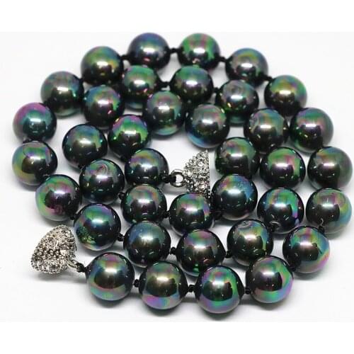 Hot sale rainbow natural black shell pearl round 8,10mm beads elegant European luxury vintage necklace jewelry 18inch B1471