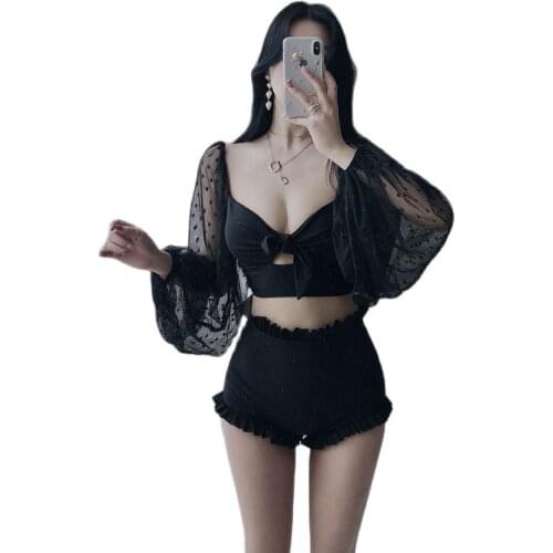 HUARENMEI Black Two-piece Swimwear