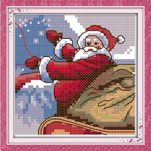 Joy Sunday The Santa Claus Needlework 11&14CT Printed Counted Water Soluble Cloth Cross Stitch Kit for Home Christmas Decor&Gift