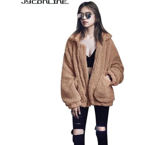 JYConline Wool Blends Warm Winter Coat Women Jacket Autumn Faux Fur Coats Outerwear Large Size Coat Female Overcoat 2017 Fashion