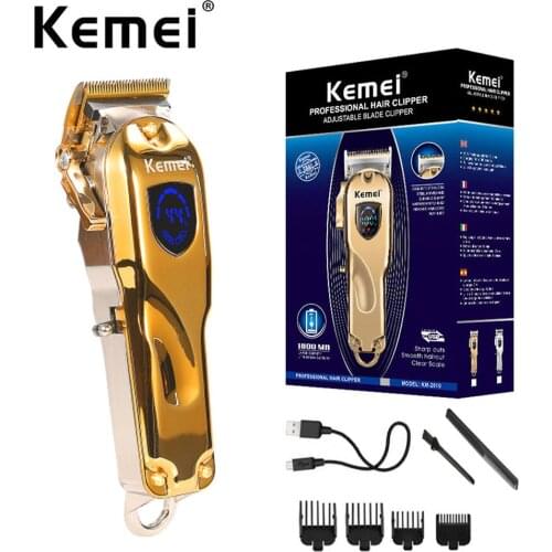 KM-2010 All-metal Barber Professional Hair Clipper Electric Cordless LCD Hair Trimmer Gold Silver Hair Cutting Machine Mower