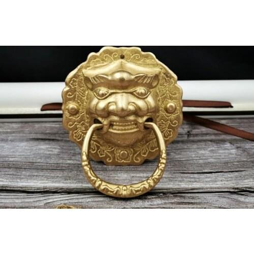 Pure copper animal head door ring animal head tiger head pull ring middle old style door lion head handle retro antique door