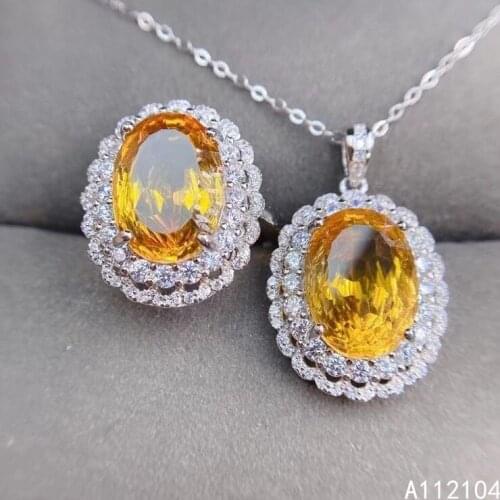 KJJEAXCMY Fine Jewelry 925 Sterling Silver Inlaid Natural citrine womens classic luxury large gem Ring Pendant suit support det