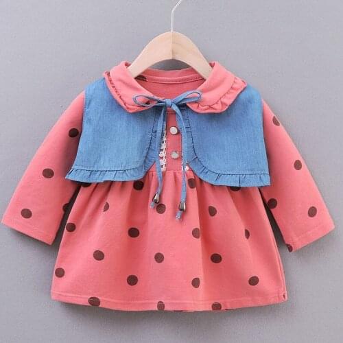 Girls Suit ChildrenS Clothing Autumn Winter Polka Dot Princess Knit Denim Dress+ Vest 2pcs Sets Cute Baby Kids Girl Clothes