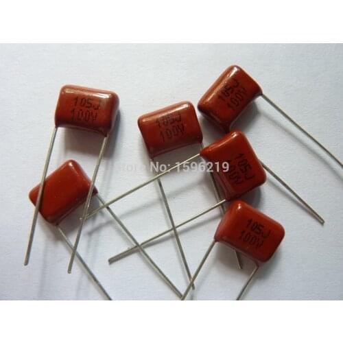 50pcs CBB capacitor 105 100V 105J 1uF 1000nF P10 CL21 Metallized Polypropylene Film Capacitor
