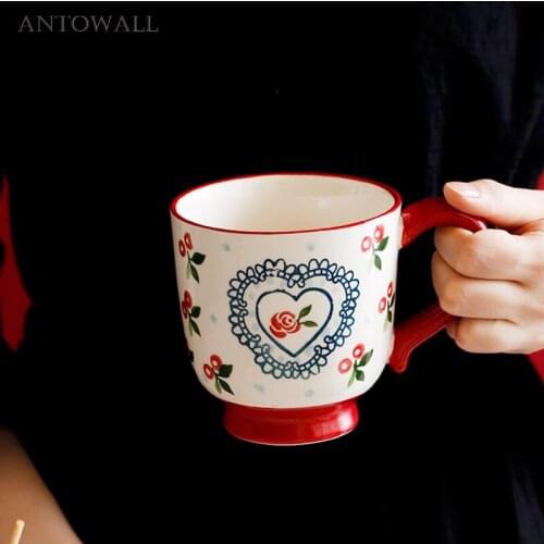 ANTOWALL 400ml Cherry Water Mug Drinkware Ceramic Coffee Mug Tea Water Cup Gift