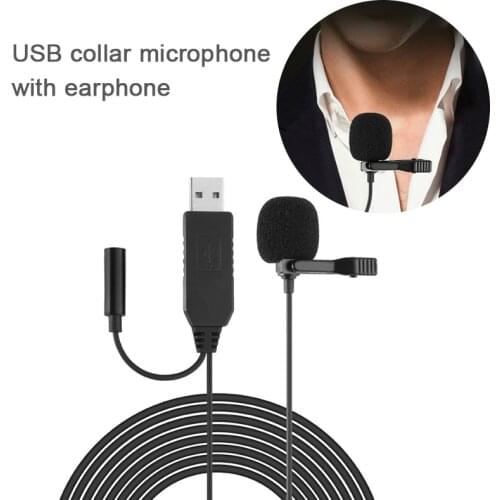 Mini USB Microphone with Headphone Jack for Portable Clip-on Lapel Microphone Fit for Android Smartphone DSLR Camera PC Laptop