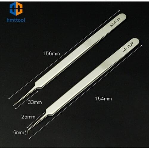 Precision Stainless Steel AT-11JP Straight AT-15JP Curved Ultra Thin Fly Line Tweezers Set For Industrial Phone Repair Tools