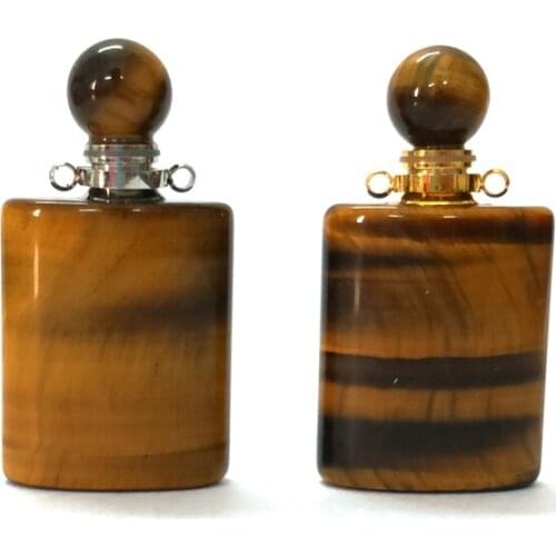 Natural Gems tiger eyes stone perfume Bottle Pendant square gold silver plated essential oils diffuser for Necklace Jewelry