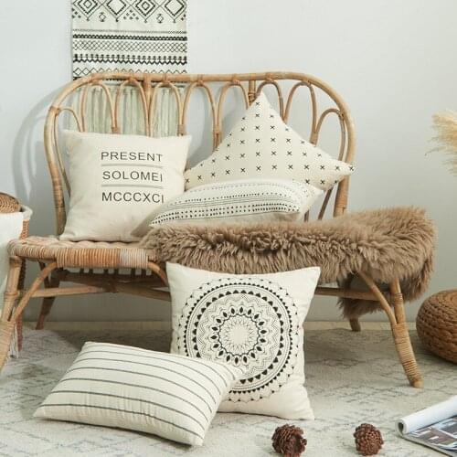 Printed Beige Pillowcase Pure Cotton English Letters Simple Geometric Home Sofa Cushion Cover 45*45cm Square Pillowcase