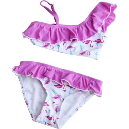 New Girl Falbala Swimwear Child Bikini Kids Two Pieces Oblique Shoulder Swimsuit Children Beachwear Bathing Suit Bikinis Set